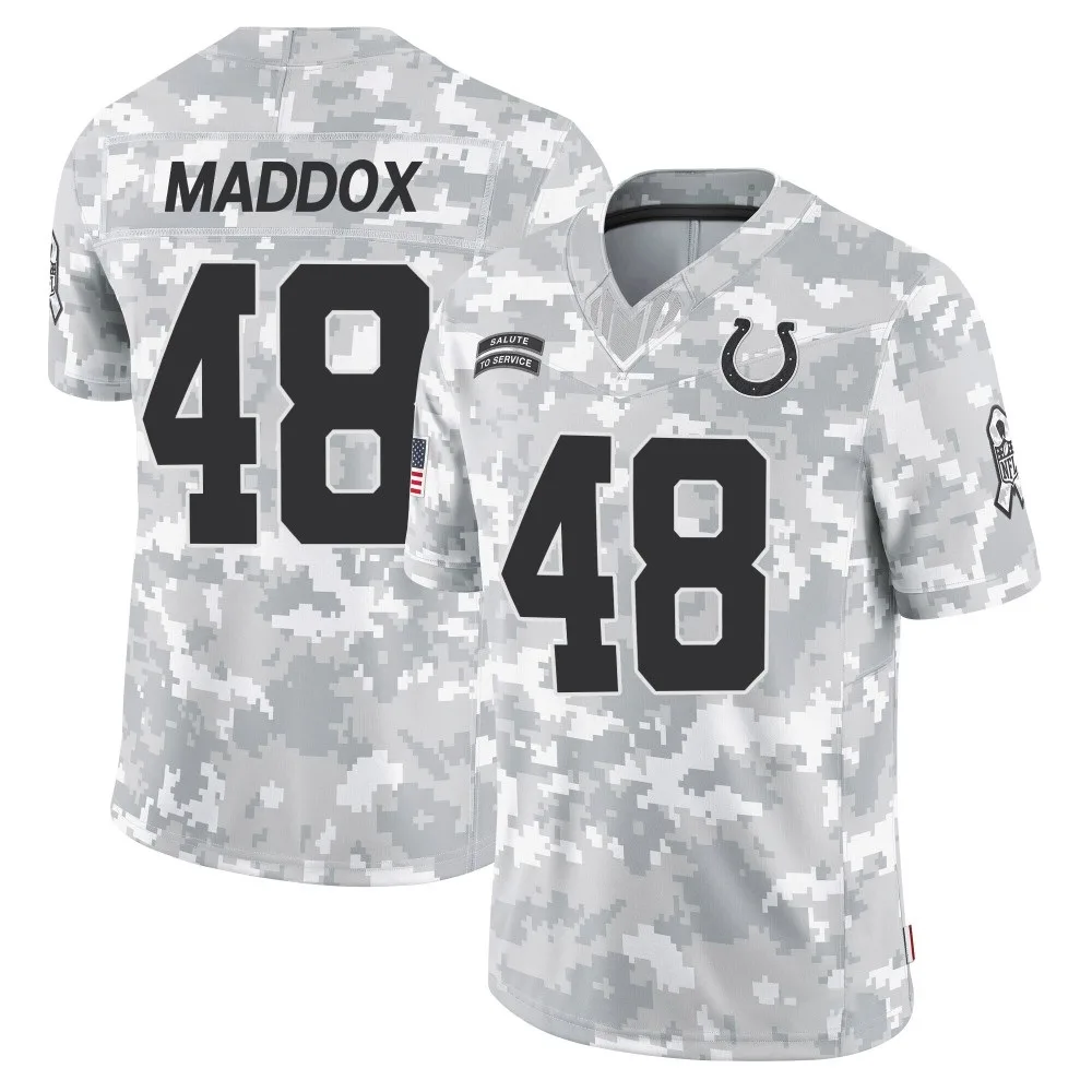 Men's Indianapolis Colts Aaron Maddox Nike 2024 Salute to Service Limited Arctic Camo Jersey Men's Indianapolis Colts Aaron Maddox Nike 2024 Salute to Service Limited Arctic Camo Jersey