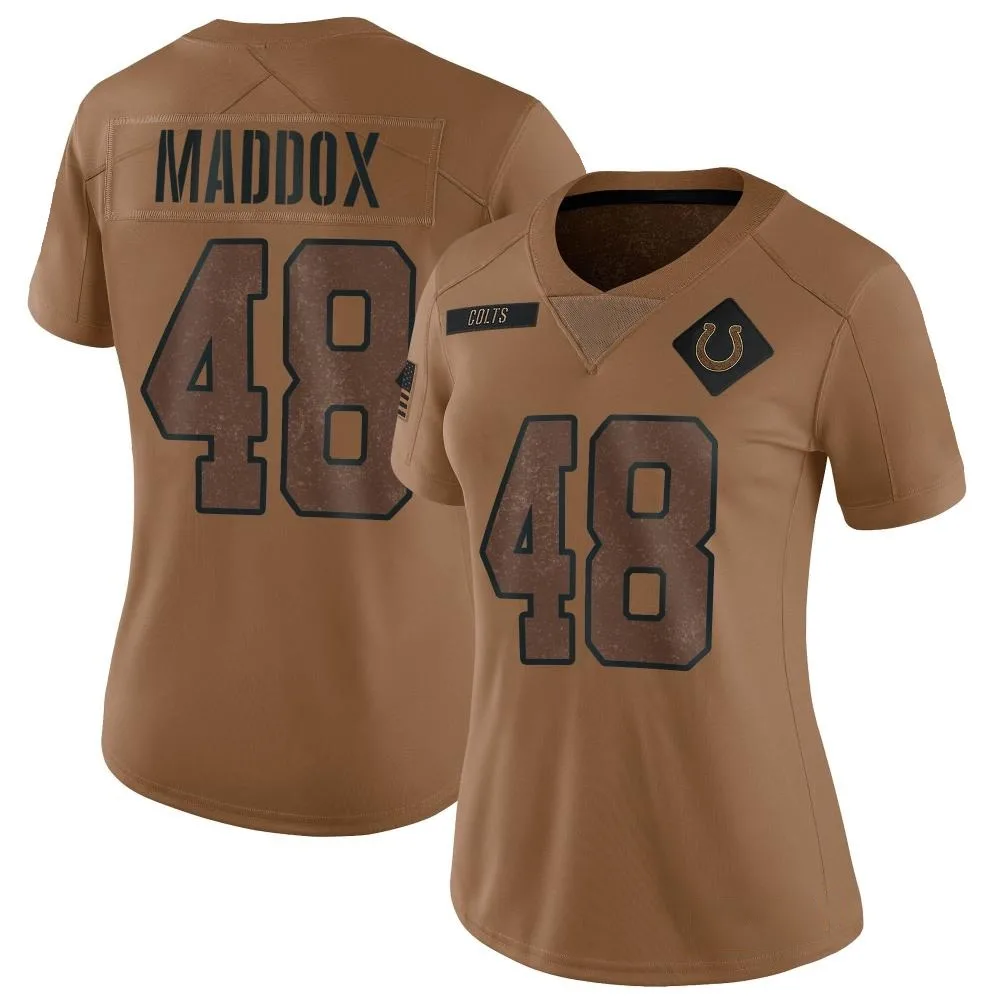 Women's Indianapolis Colts Aaron Maddox Nike 2023 Salute To Service Limited Brown Jersey Women's Indianapolis Colts Aaron Maddox Nike 2023 Salute To Service Limited Brown Jersey