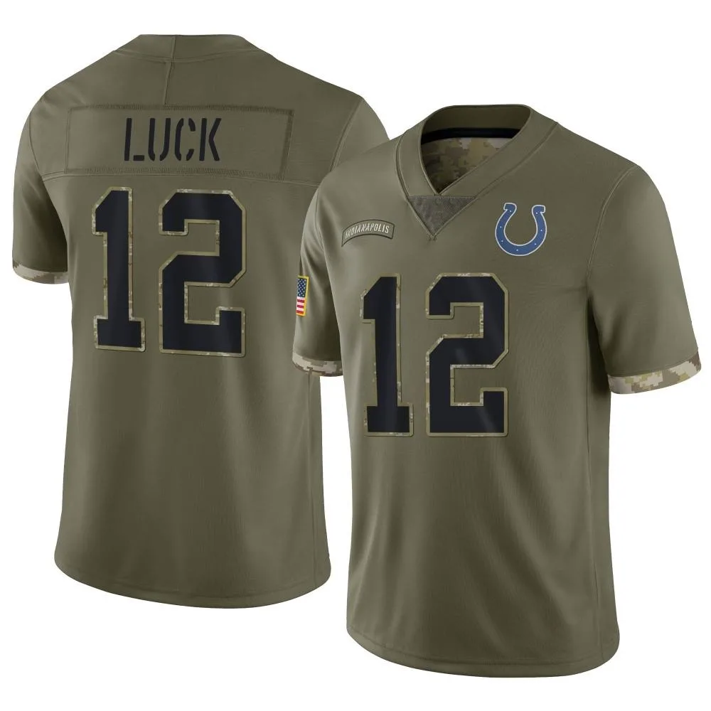 Men's Indianapolis Colts Andrew Luck Nike 2022 Salute To Service Limited Olive Jersey Men's Indianapolis Colts Andrew Luck Nike 2022 Salute To Service Limited Olive Jersey
