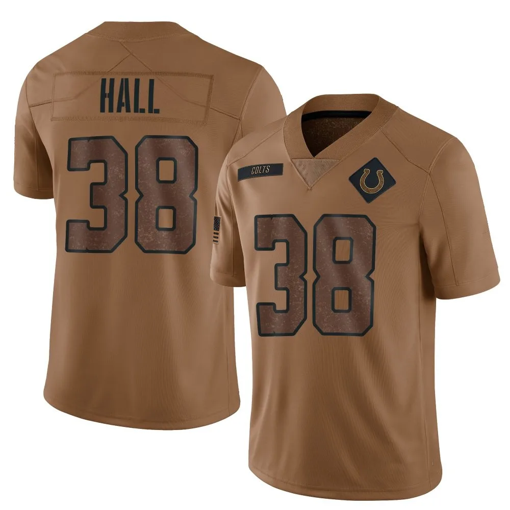 Men's Indianapolis Colts Darren Hall Nike 2023 Salute To Service Limited Brown Jersey Men's Indianapolis Colts Darren Hall Nike 2023 Salute To Service Limited Brown Jersey