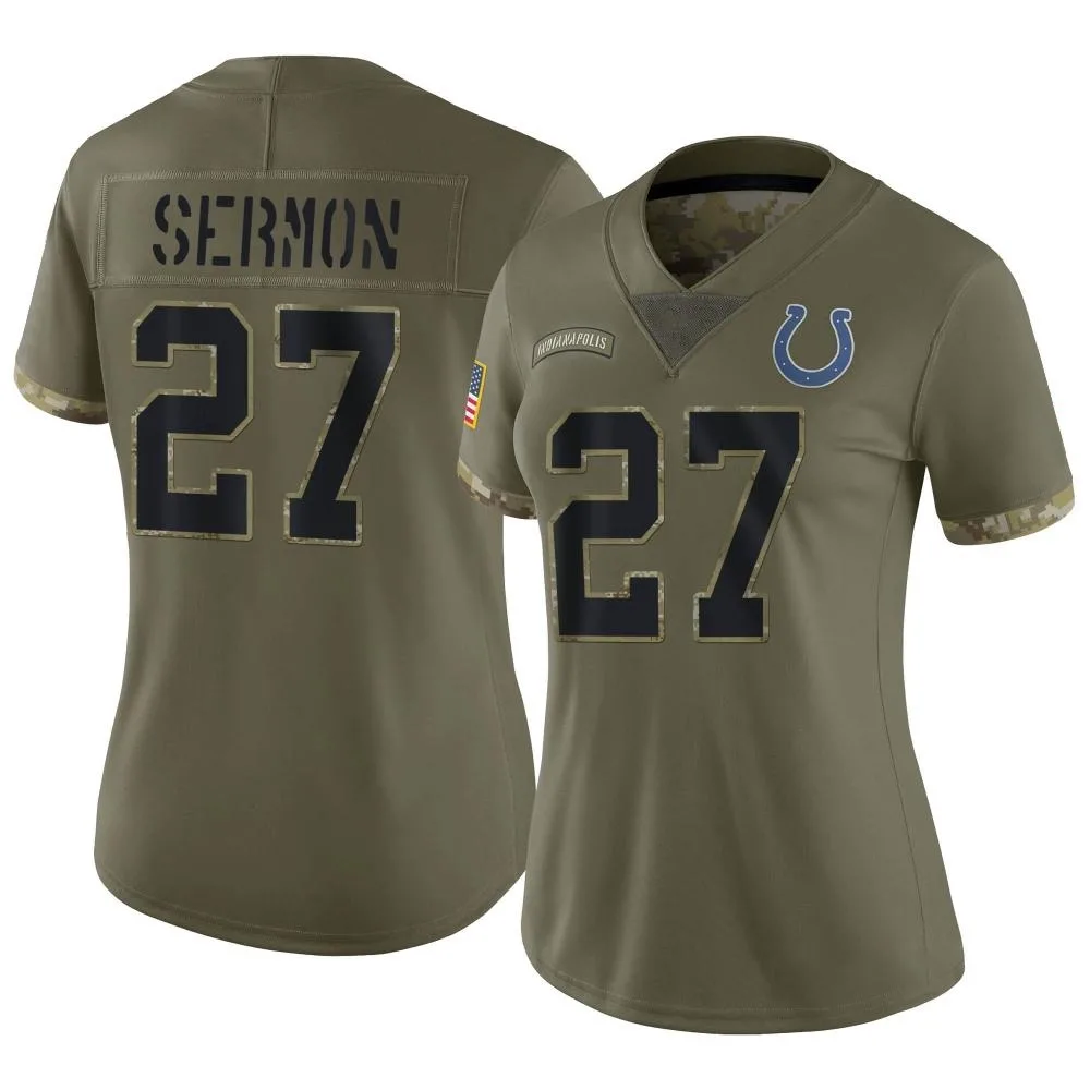 Women's Indianapolis Colts Trey Sermon Nike 2022 Salute To Service Limited Olive Jersey Women's Indianapolis Colts Trey Sermon Nike 2022 Salute To Service Limited Olive Jersey