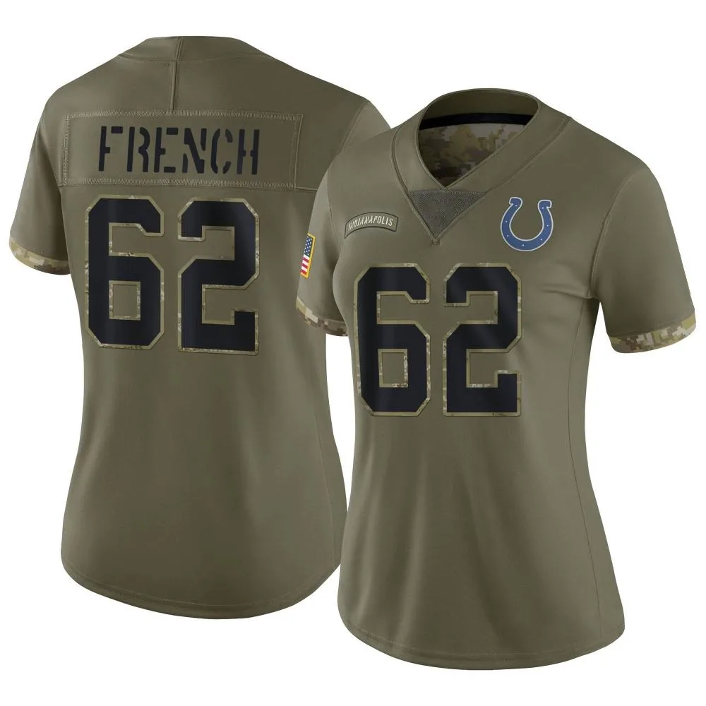 Women's Indianapolis Colts Wesley French Nike 2022 Salute To Service Limited Olive Jersey Women's Indianapolis Colts Wesley French Nike 2022 Salute To Service Limited Olive Jersey